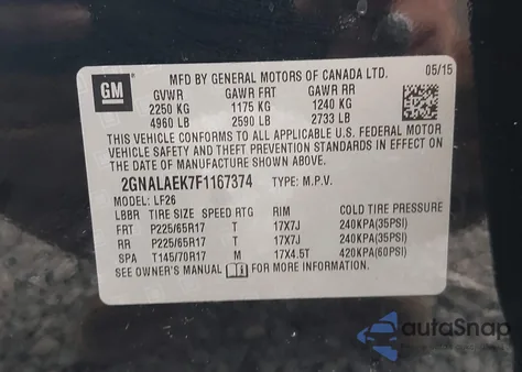 2015 Chevrolet Equinox Ls from USA, damaged, VIN 2GNALAEK7F1167374